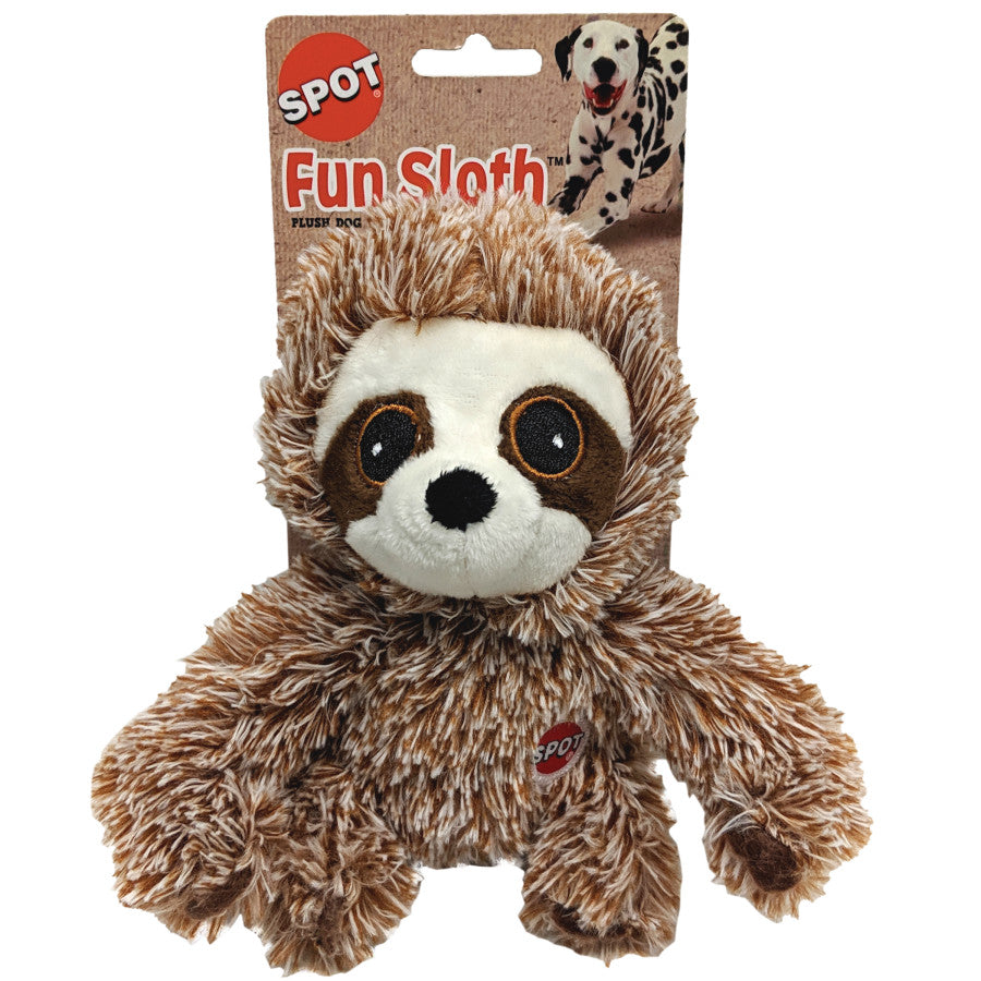 Spot Fun Sloth Plush Dog Toy 7" Inch Brown, Front Packaging