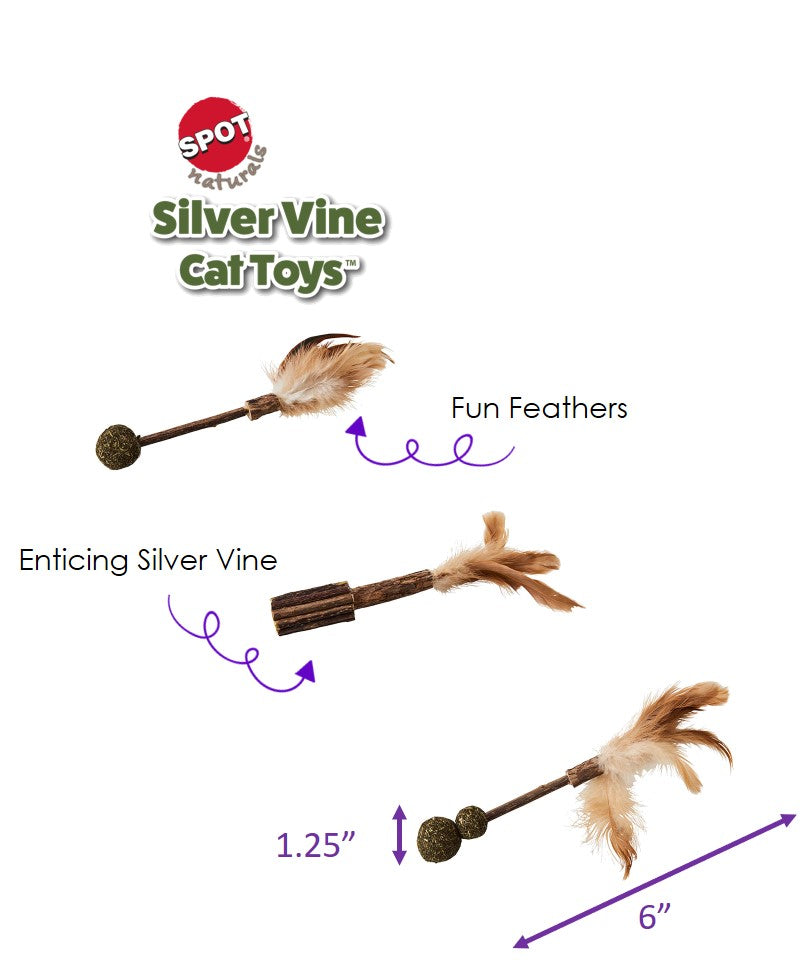 Spot Silver Vine Cat Toy Assorted 6inches, with fun feathers and enticing silver vine