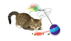 A cat playing with the Spot Spin toy dispenser, demonstrating the different play functions
