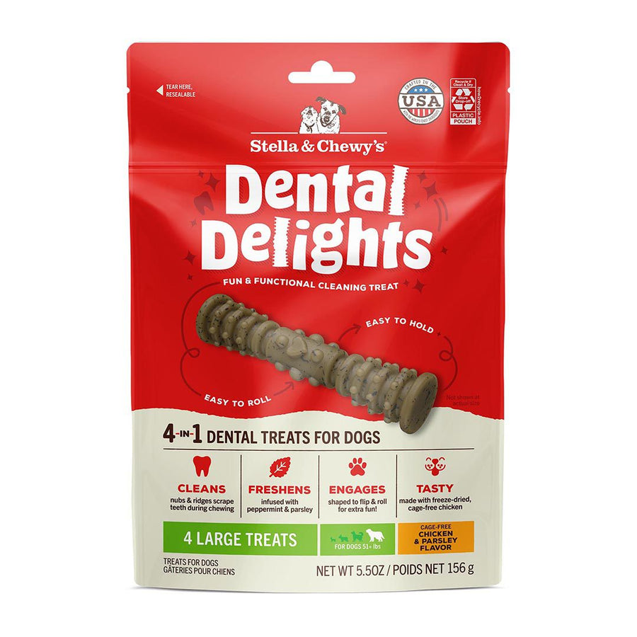 Front Pouch of Stella & Chewy's Large Dental Delights Chicken & Parsley Flavor Dog Treats 5.5oz