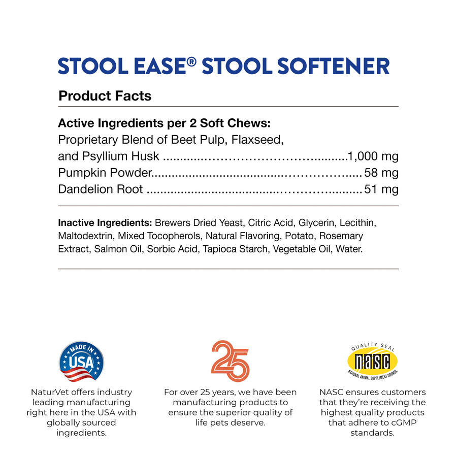 NaturVet Stool Ease Stool Softener for Dogs, 40 ct Soft Chews