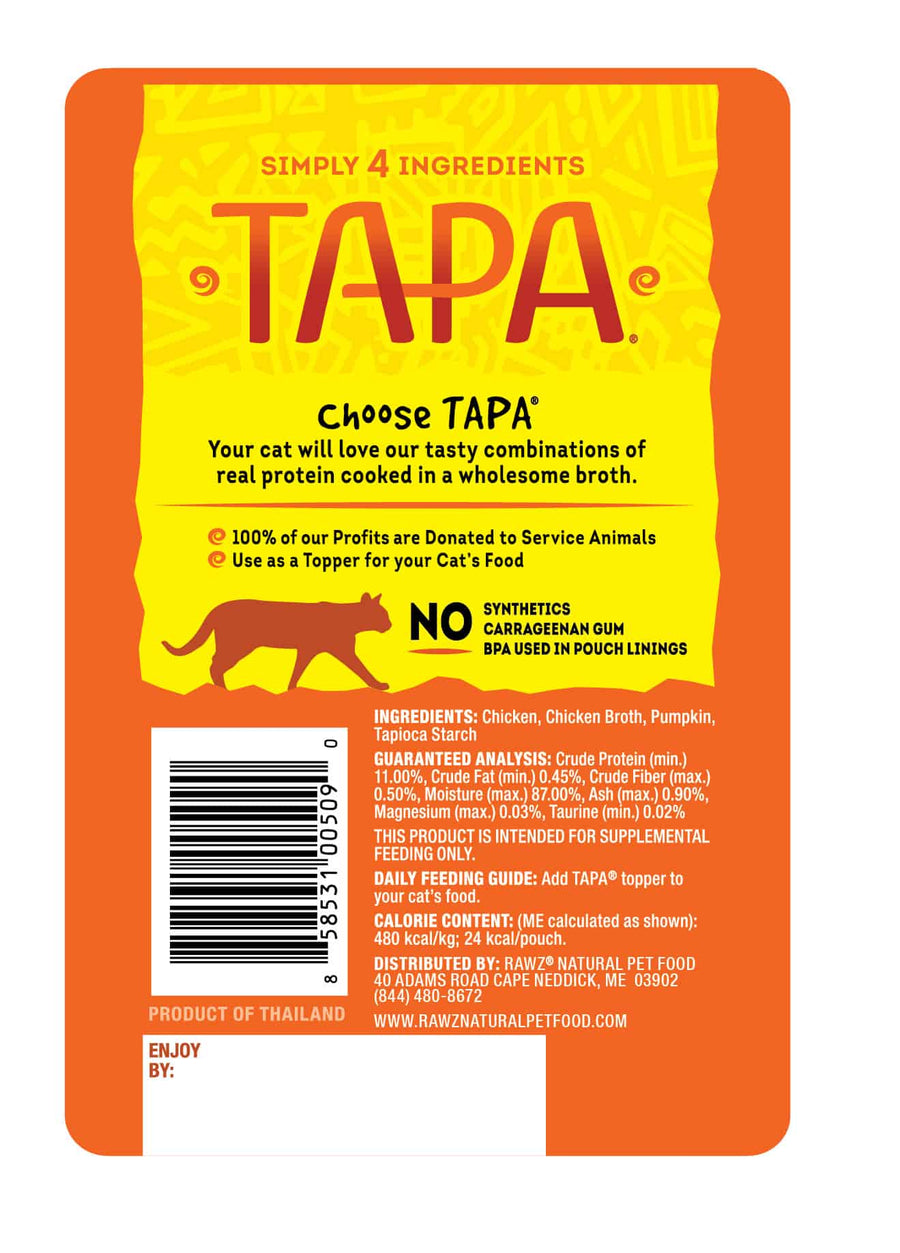 Back pouch of Tapa Chicken Breast & Pumpkin Recipe Cat Food Pouch 1.76oz
