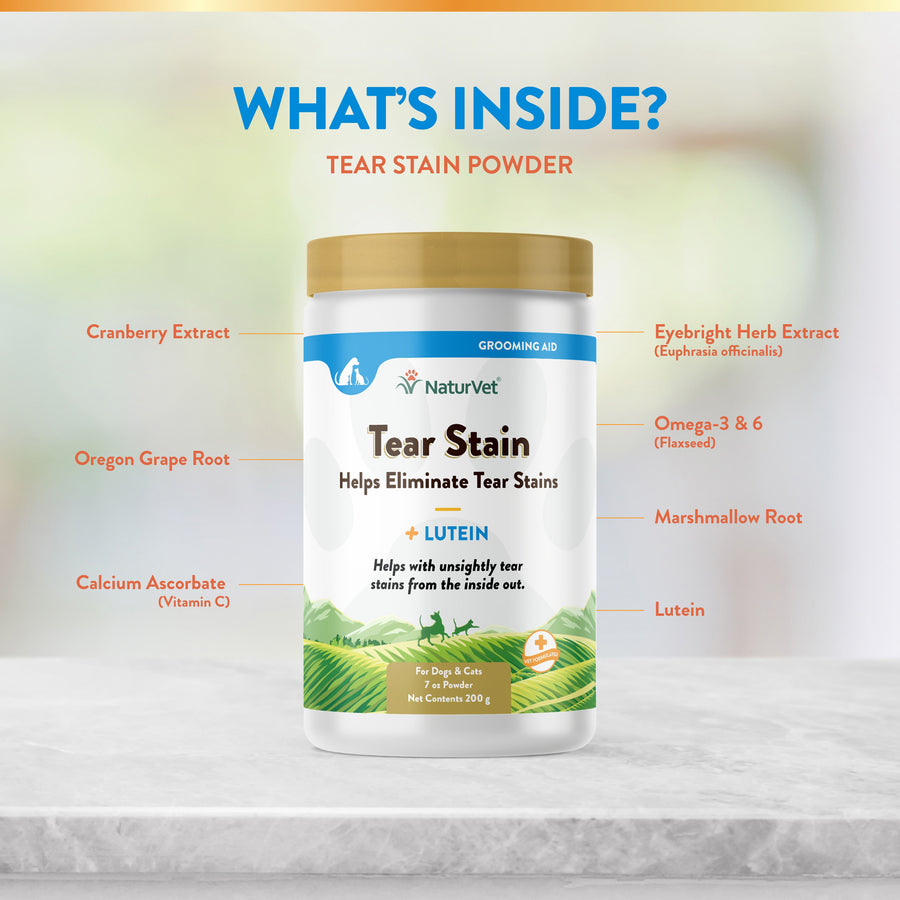 NaturVet Tear Stain Supplement Plus Lutein for Dogs and Cats, 200g Powder