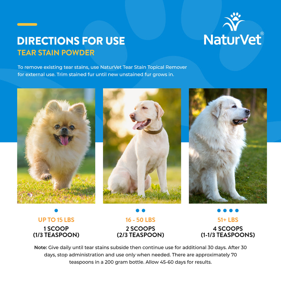 NaturVet Tear Stain Supplement Plus Lutein for Dogs and Cats, 200g Powder