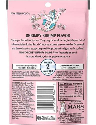 Temptations Crunchy & Soft Blissful Catnip Cat Treats 85g Back of pouch