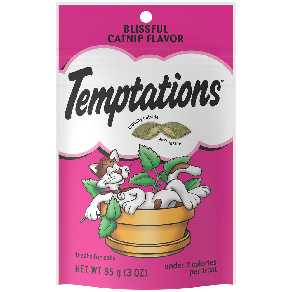 Temptations Crunchy & Soft Blissful Catnip Cat Treats 85g Front Pouch