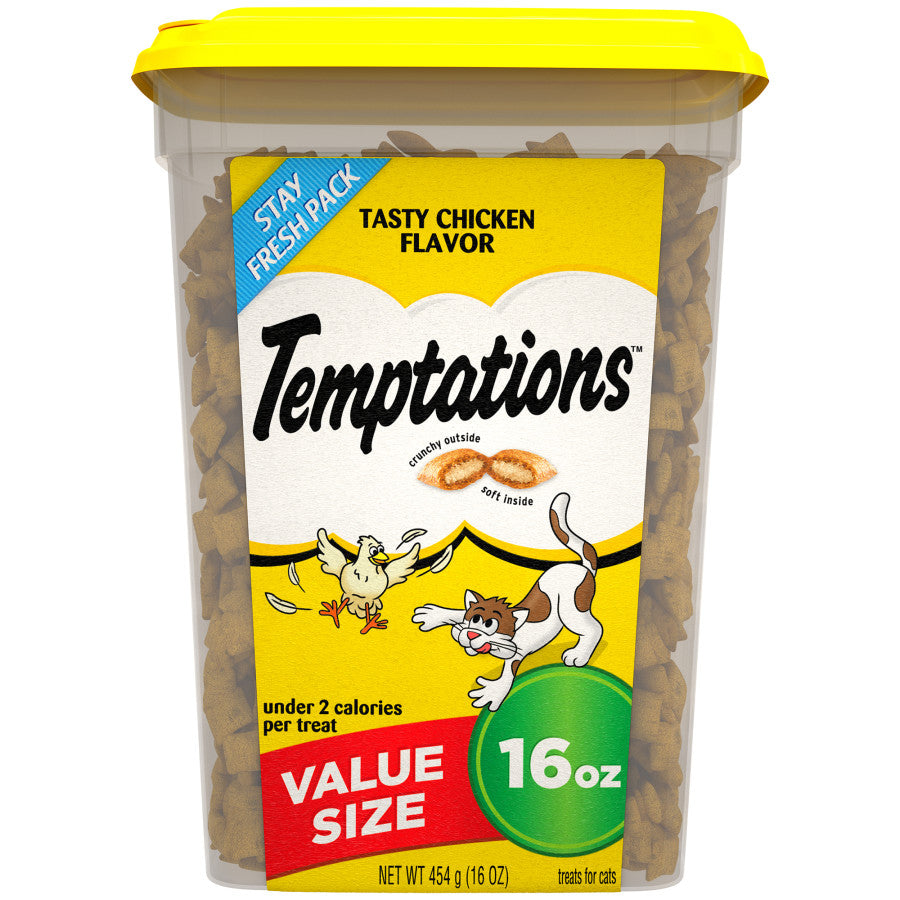 Front Container of Temptations Tasty Chicken Flavor Cat Treats 16 oz