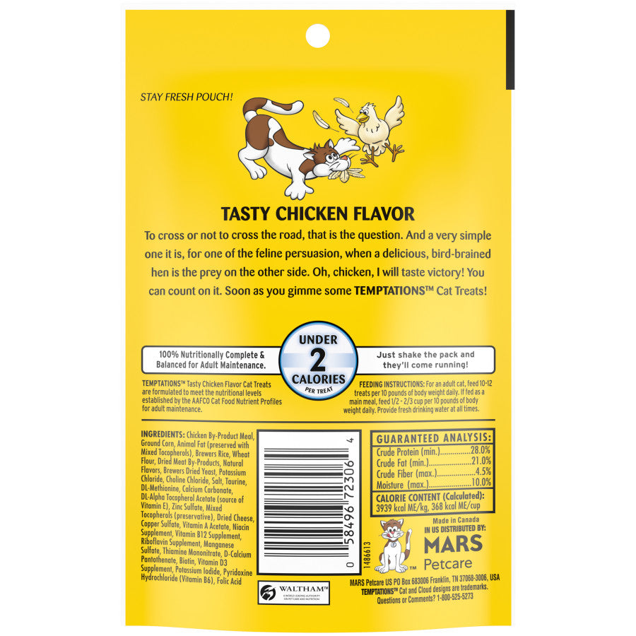 Back Package of Temptations Tasty Chicken Flavor Cat Treats