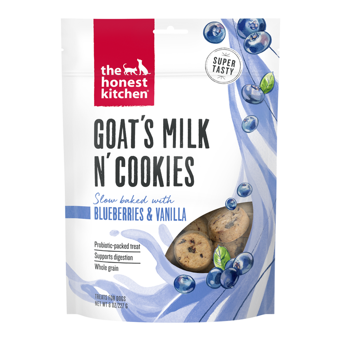The Honest Kitchen Goat Milk N Cookies Blueberries & Vanilla front of bag.