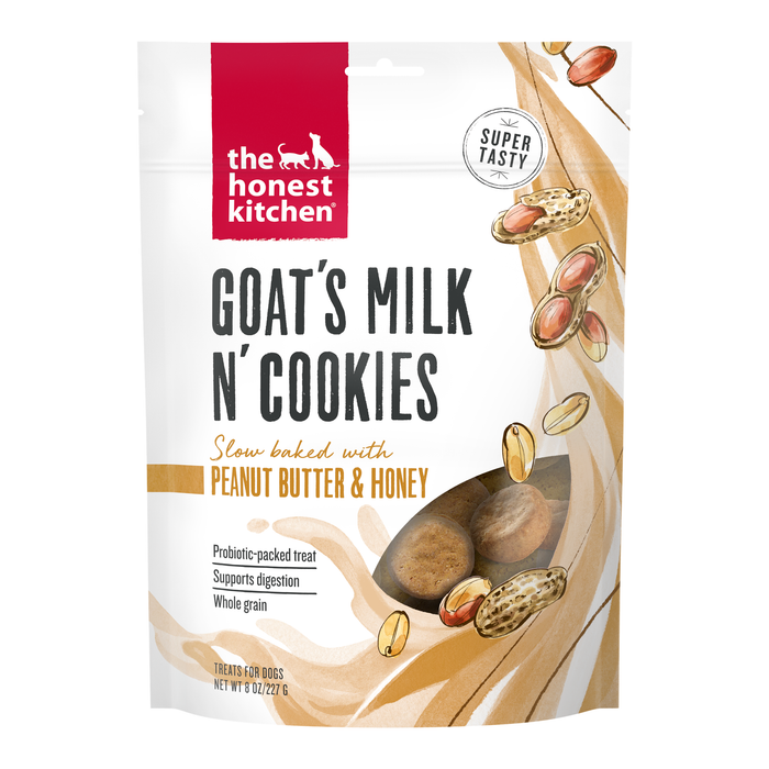 The Honest Kitchen Goat's Milk N' Cookies Peanut Butter & Honey front of bag.