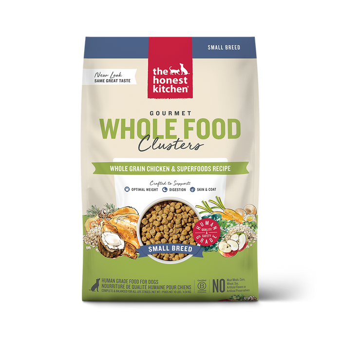 The Honest Kitchen Small Breed Whole Grain Chicken Recipe front of bag.