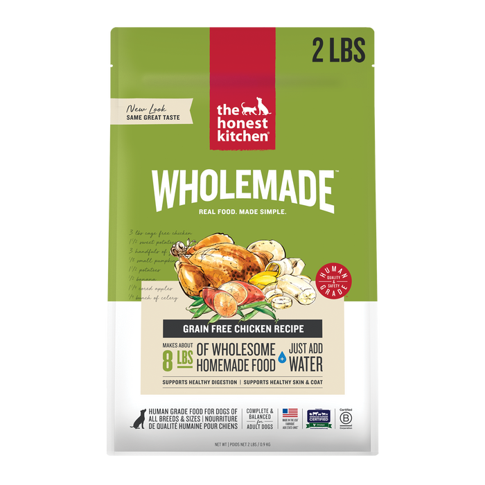 The Honest Kitchen Wholemade Grain Free Chicken 2LBS front of bag.