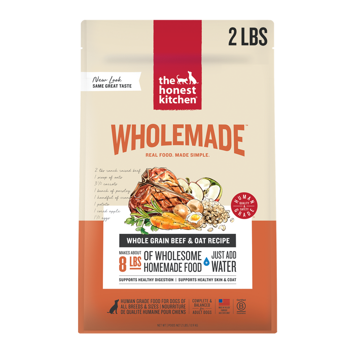 The Honest Kitchen Wholemade Whole Grain Beef & Oat 2LBS front of bag.