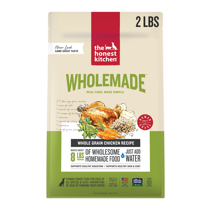 The Honest Kitchen Wholemade Whole Grain Chicken 2LBS front of bag.