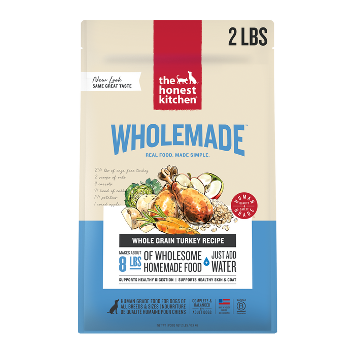 The Honest Kitchen Wholemade Whole Grain Turkey 2LBS front of bag.