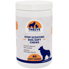 Front plastic container of Thrive Pet Supplements Stop Scooting Soft Chews for Dogs
