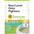 Front panel of packaging bag. Tidy Cats Breeze Enhanced litter pellets. Active Clean Scent Cat Litter. Anti tracking pellets. 7 pound bag.