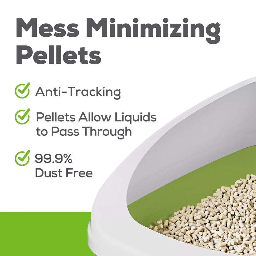 Mess minimizing pellets. Anti-tracking. Pellets allow liquids to pass through. 99% Dust free. 