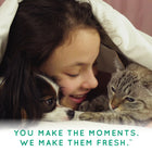 Kid with cat and dog pets showing moments and using Tropiclean Papaya & Coconut Luxury 2-in-1 Pet Wipes on your pets makes them fresh for you to enjoy the moments