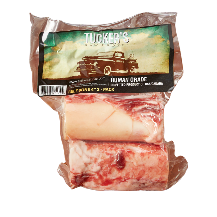 Tuckers Frozen Raw Beef Marrow Bones for Dogs 4"2 Pack Front of Pack