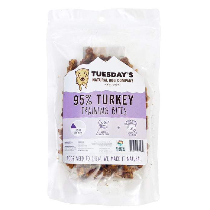 Tuesday's Natural Dog Company Turkey Dog Training Treats, Front of Bag