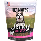 Front pouch of Ultimates Jerky Mini Sticks with Lamb Dog Treats 7oz
