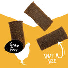 Snap size of Ultimates Jerky Mini Strips with Chicken Dog Treats grain-free