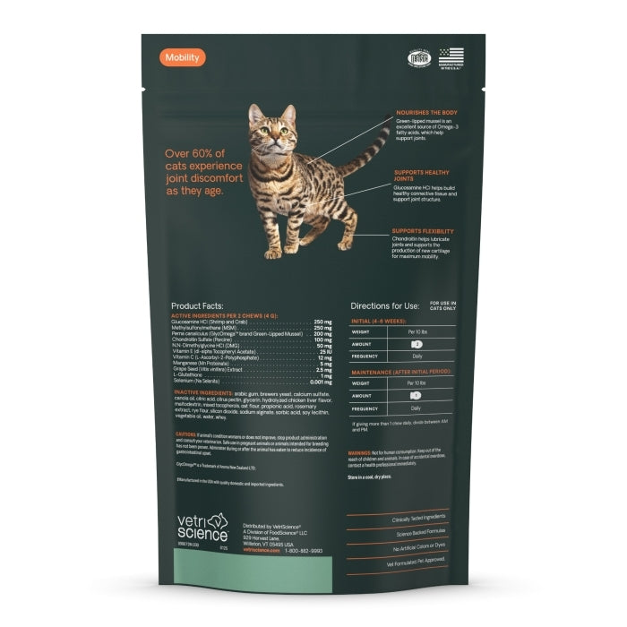 Vetriscience Ultimate Strength Healthy Hip & Joint Soft Chews For Cats back of bag. 