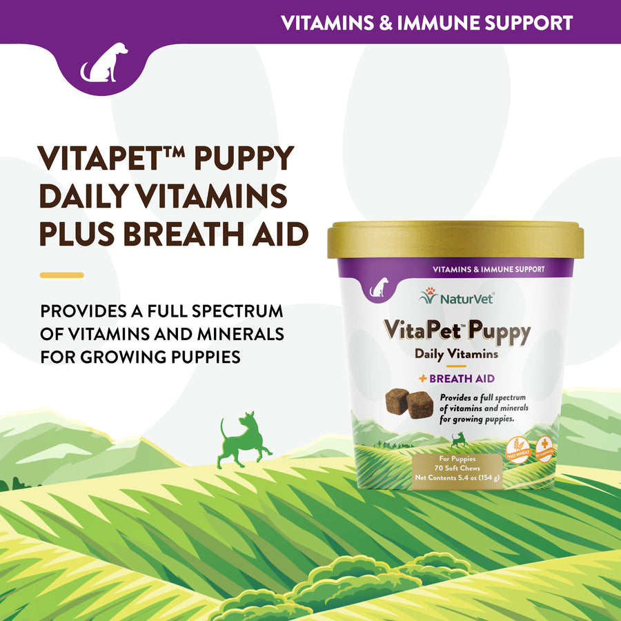 NaturVet VitaPet Puppy Daily Vitamins Plus Breath Aid for Puppies, 70 ct Soft Chews