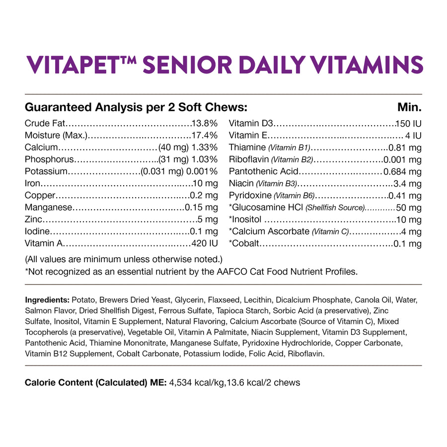 NaturVet VitaPet Senior Daily Vitamins Soft Chews for Cats
