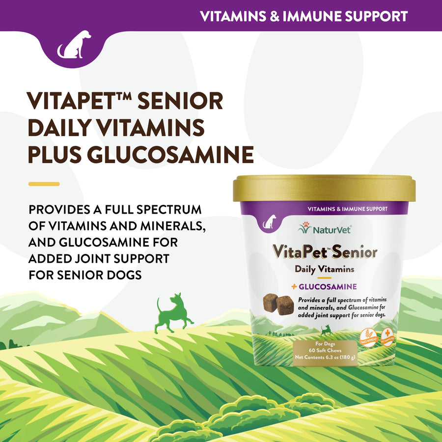 NaturVet VitaPet Senior Daily Vitamins Plus Glucosamine Soft Chews for Dogs 60ct