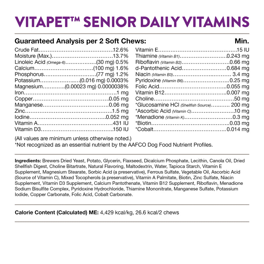 NaturVet VitaPet Senior Daily Vitamins Plus Glucosamine Soft Chews for Dogs 60ct