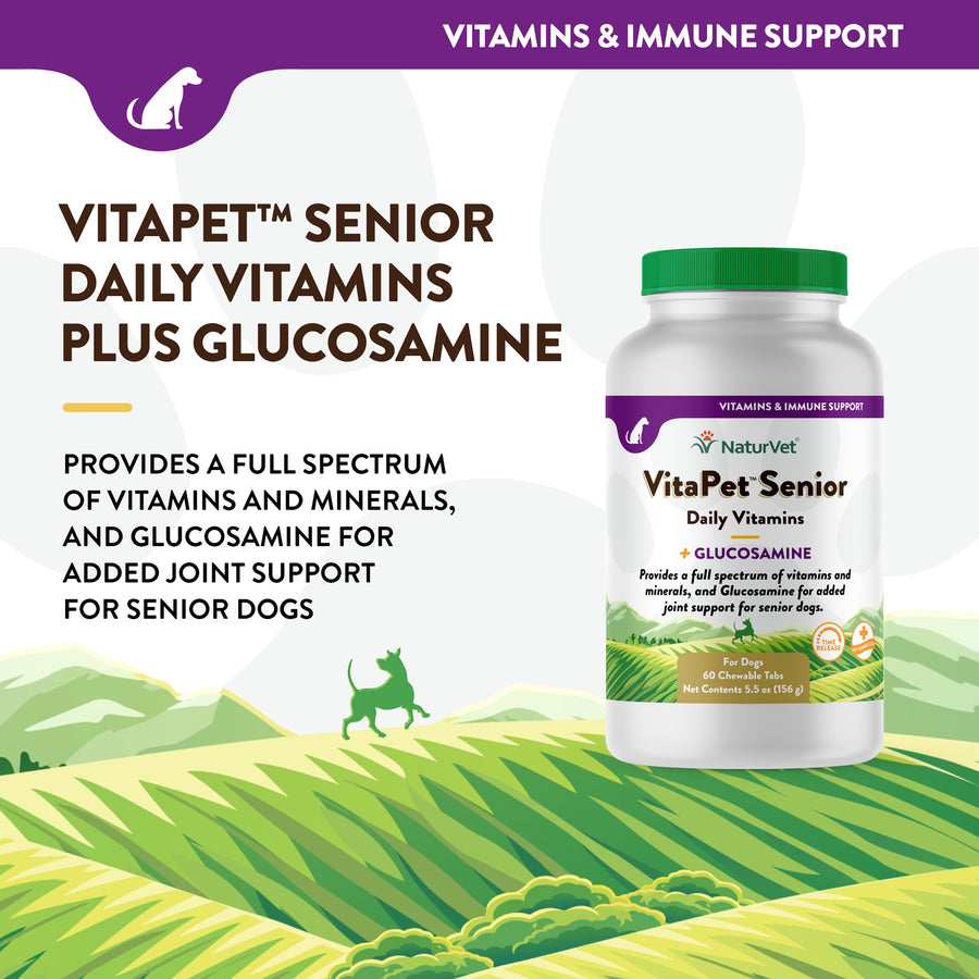 NaturVet VitaPet Senior Daily Vitamins Plus Glucosamine for Dogs, 60 ct Chewable Tabs