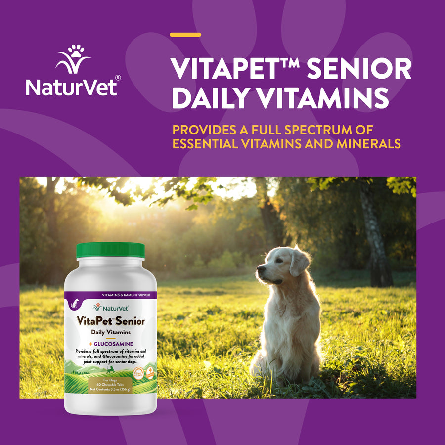 NaturVet VitaPet Senior Daily Vitamins Plus Glucosamine for Dogs, 60 ct Chewable Tabs