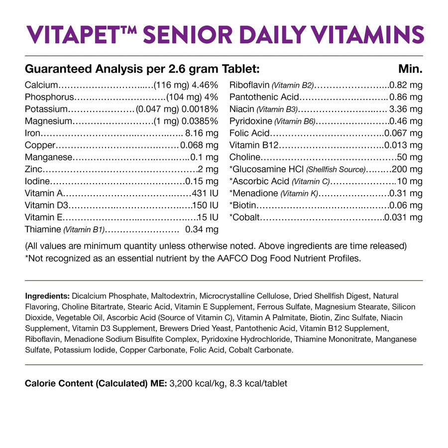 NaturVet VitaPet Senior Daily Vitamins Plus Glucosamine for Dogs, 60 ct Chewable Tabs