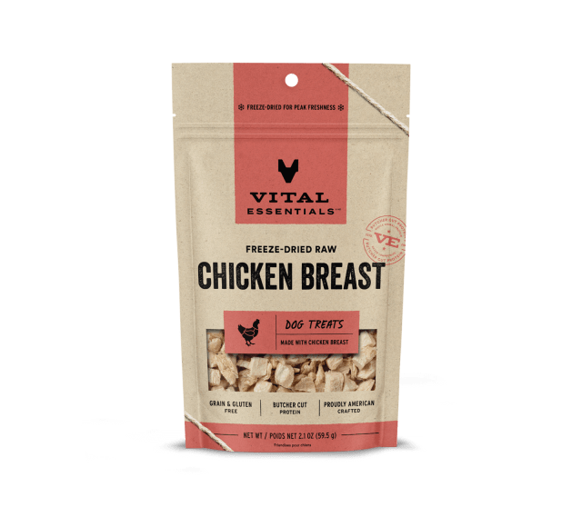 Vital Essentials Freeze-Dried Chicken Breast Dog Treats 2.1oz, Front packaging