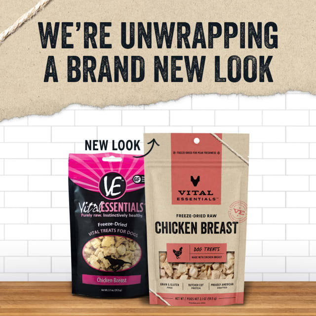 Vital Essentials Freeze-Dried Chicken Breast Dog Treats 2.1oz with new look