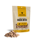 Front pouch of Vital Essentials Freeze-Dried Duck Bites Dog Treats 5.5oz