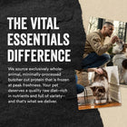 Vital Essentials Difference, exclusive whole-animal, minimally processed protein frozen at peak freshness.
