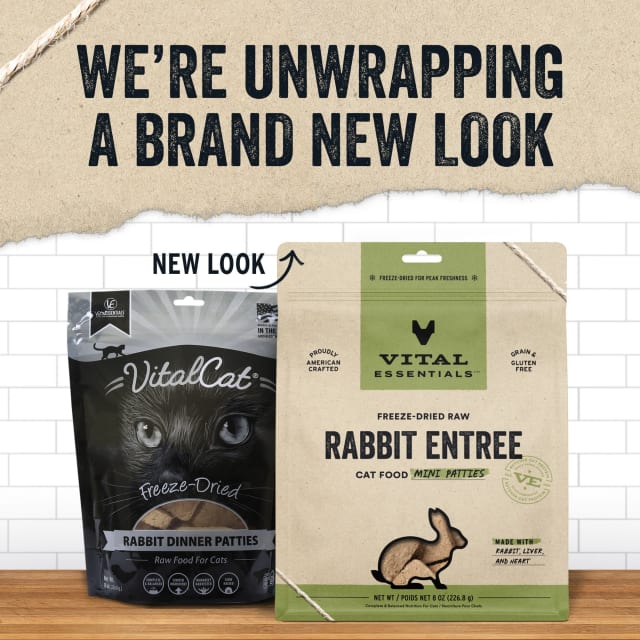 Vital Essentials Freeze Dried Grain Free Rabbit Mini Patties Limited Ingredient Entree for Cats, Brand New Look