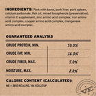 Ingredients,analysis and caloric content of Vital Essentials Freeze Dried Pork Soft Nibs Dog Food