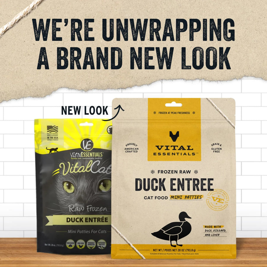 New Look of Vital Essentials Frozen Raw Duck Entree Mini Patties Cat Food 28 oz