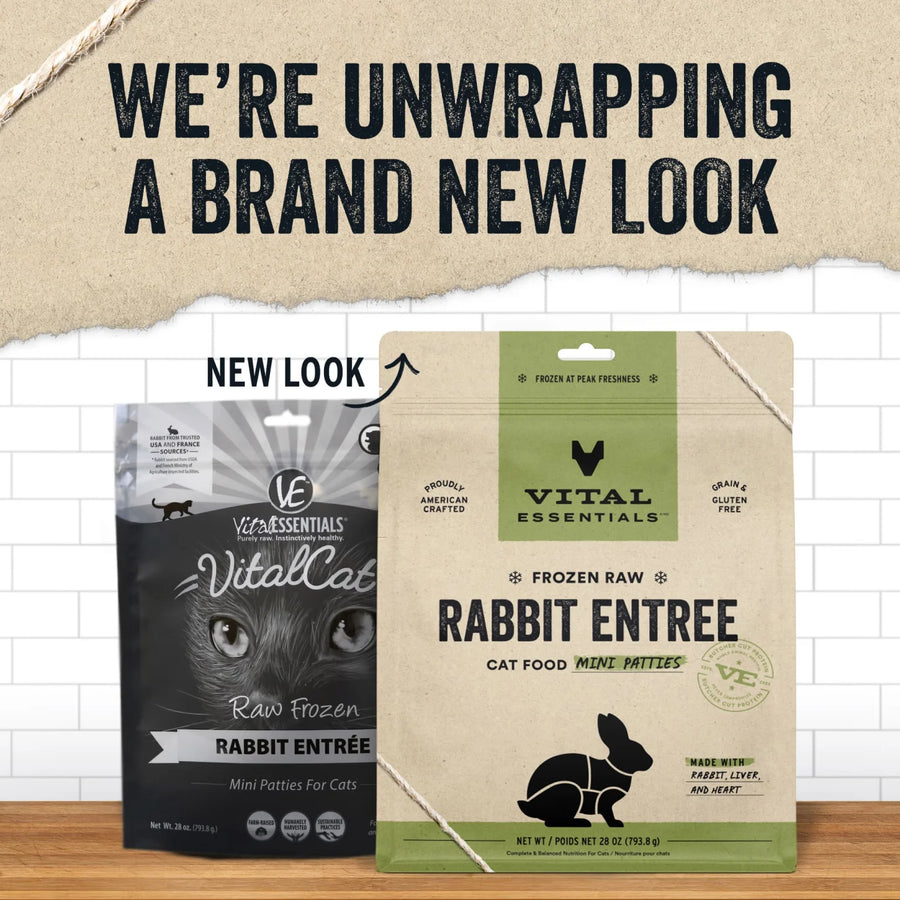 Brand New Look of Vital Essentials Frozen Raw Rabbit Entree Mini Patties Cat Food 
