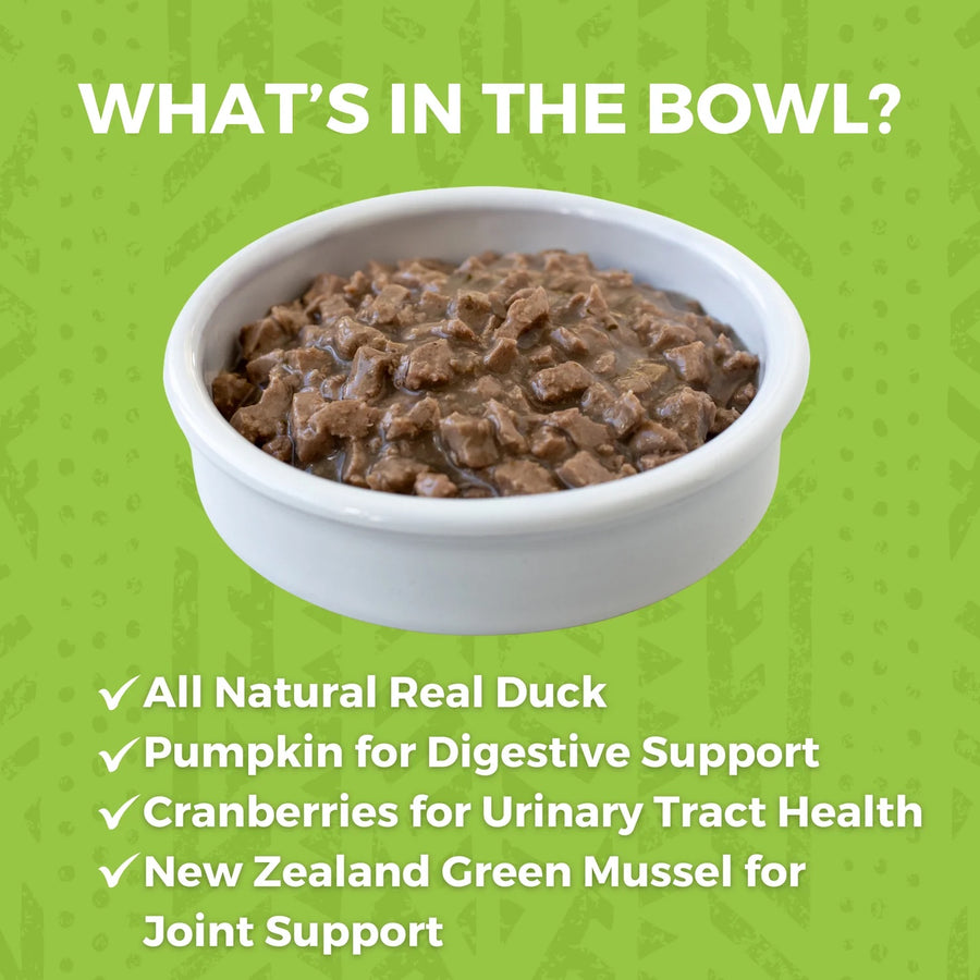 *All natural real duck
*Pumpkin for digestive support
*Cranberries for Urinary Tract Health
*New Zealand Green Mussels for joint support