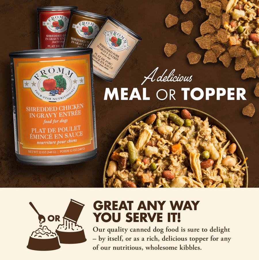 Our quality canned food is sure to delight by itself, or as a rich, delicious topper for any of our nutritious, wholesome kibbles.