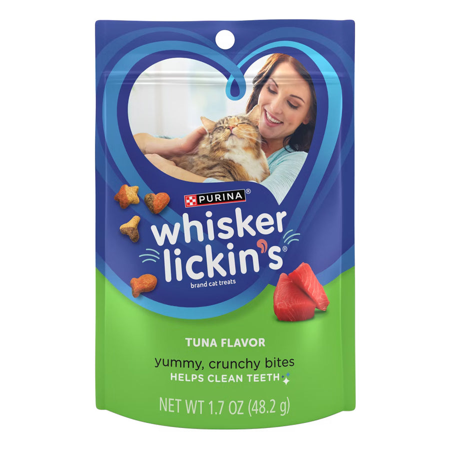 Front Pouch of Whisker Lickin's Tuna Crunchy Bites Cat Treats 1.7oz