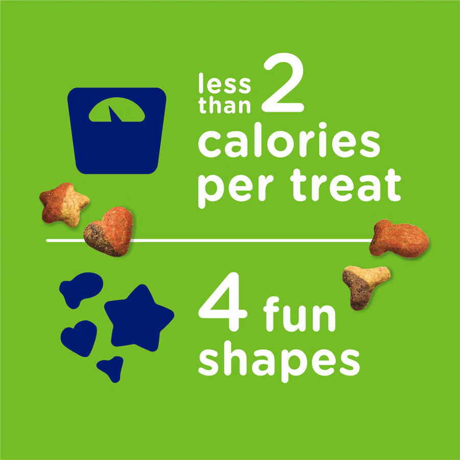 Whisker Lickin's Tuna Crunchy Bites Cat Treats has less than 2 calories per treat and 4 fun shapes