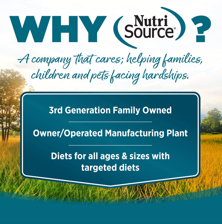 Why NutriSource? 3rd Generation Family owned, owner/operated manufacturing plant, diets for all ages & sizes with targeted diets.