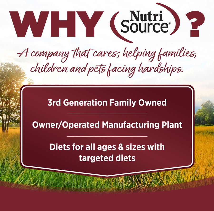 Why NutriSource? 3rd Generation Family owned, owner/operated manufacturing plant, diets for all ages & sizes with targeted diets.