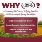 Why NutriSource? 3rd Generation Family owned, owner/operated manufacturing plant, diets for all ages & sizes with targeted diets.